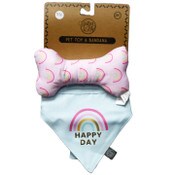 Wholesale - All Over Rainbow Plush Bone Pet Toy with "Happy Day" and Rainbow Icon Small Bandana C/P 120, UPC: 195010117388